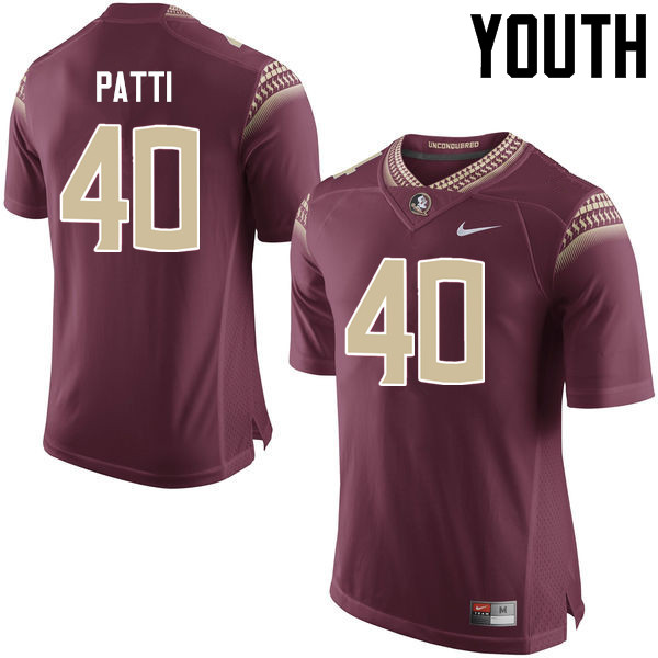 Youth #40 Nick Patti Florida State Seminoles College Football Jerseys-Garnet - Click Image to Close